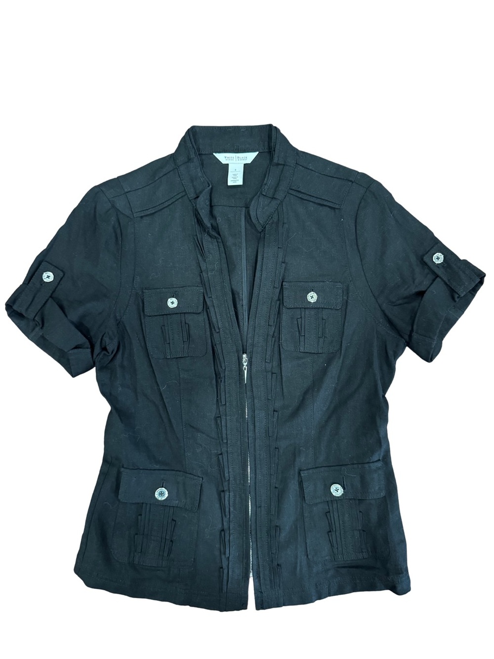 White House Black Market Black Utility Safari Jacket Size 8 Zip Front